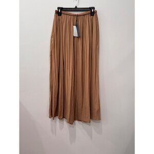 New Tahari Womens Size S/P Pleated Maxi Skirt Tan Elastic Waist *Snag*